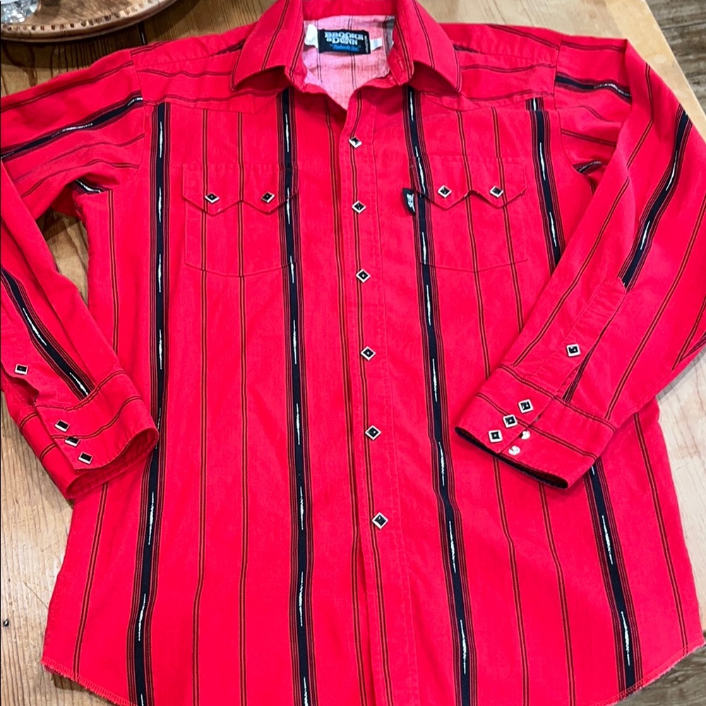 Panhandle Slim Vintage Brooks and Dunn Red and Black Casual Diamond Snap Shirt
